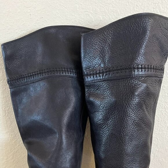 United Colors Of Benetton Black Leather Heeled Knee Hight Boots Sz 9-9.5 - Picture 13 of 15